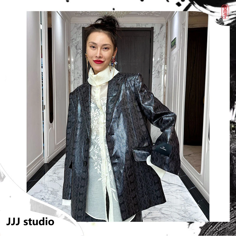 JJJ STUDIO 花色宽松时尚气质休闲风西装外套品质女装 JDWSW1W290