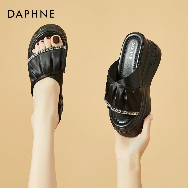 达芙妮拖鞋女夏外穿2025新款夏季女款超高跟厚底增高凉鞋坡跟凉拖