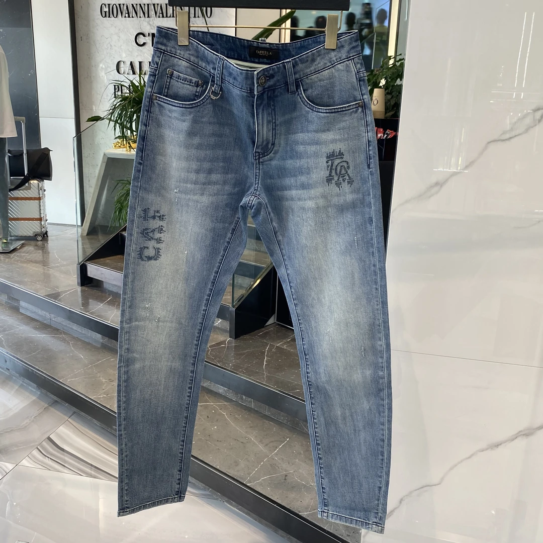 【汇演国际】24春夏新款烫钻水洗牛仔裤男牛仔裤子潮流牛仔裤夏季