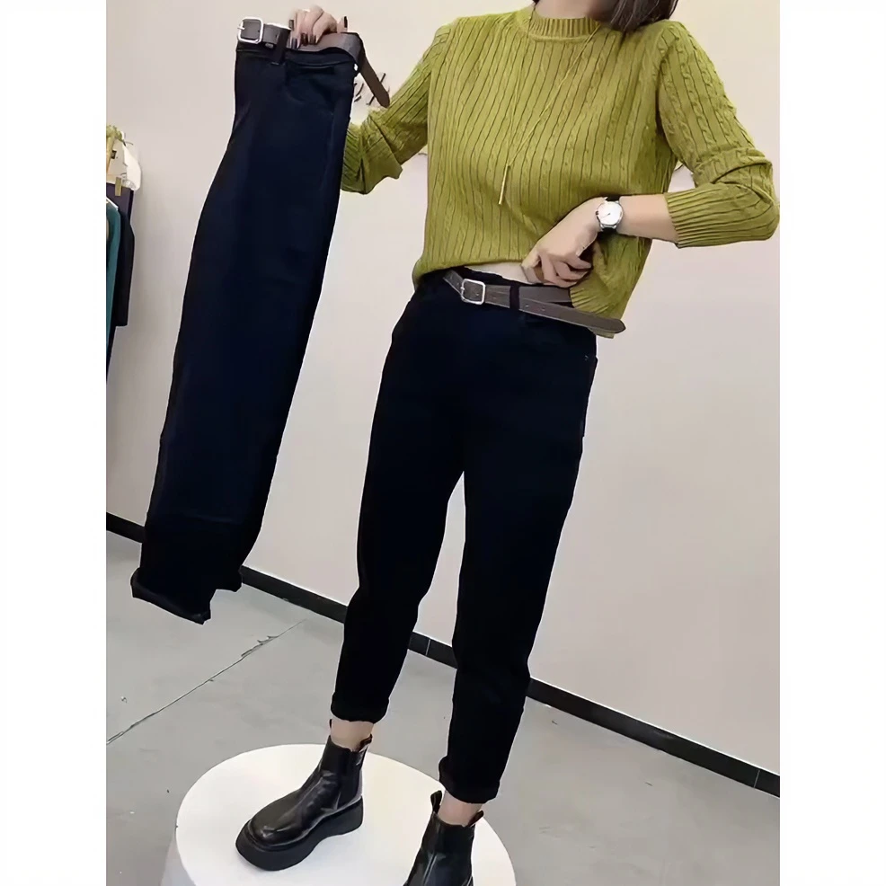 2025秋季新款梨型身材大码哈伦牛仔裤女弹力高腰宽松显瘦老爹裤子