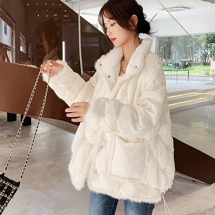 小香风短款羽绒服女2025冬季小个子洋气水貂毛白鸭绒春秋薄款外套