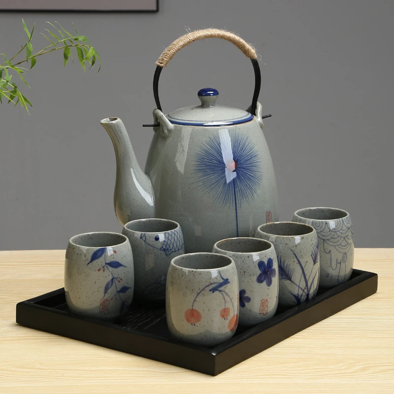 大容量陶瓷茶壶凉水壶水杯手绘复古茶具夏日花草泡茶具耐高温家用