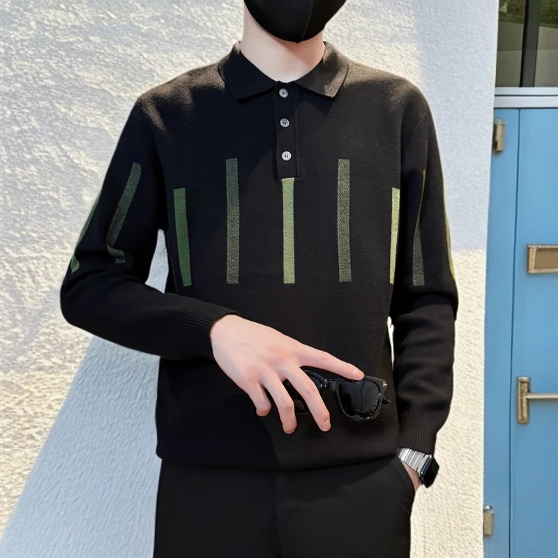 贝希缇汀男士Polo衫领毛衣秋冬季内搭线衣新款潮流痞帅针织打底衫
