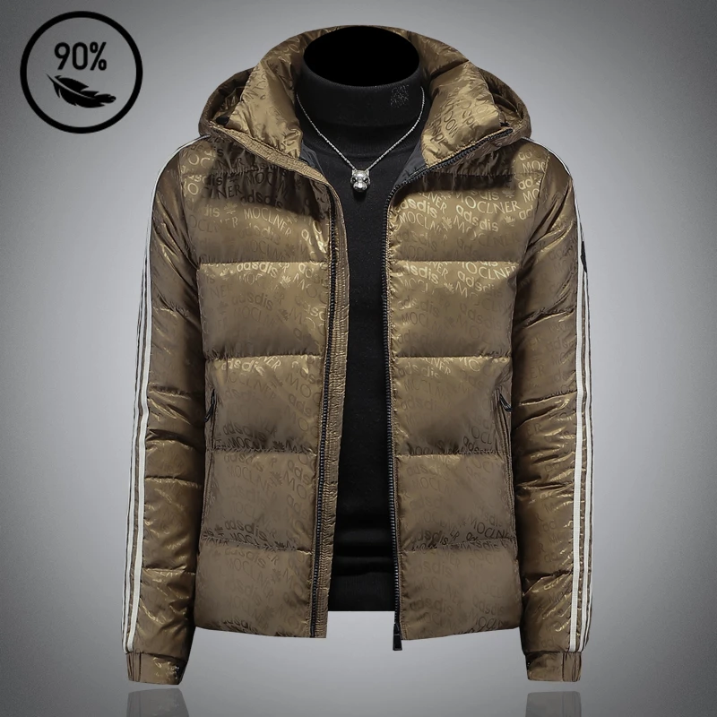 贝希缇汀90绒提花羽绒服男连帽短款青年冬季新款男士羽绒服爆款