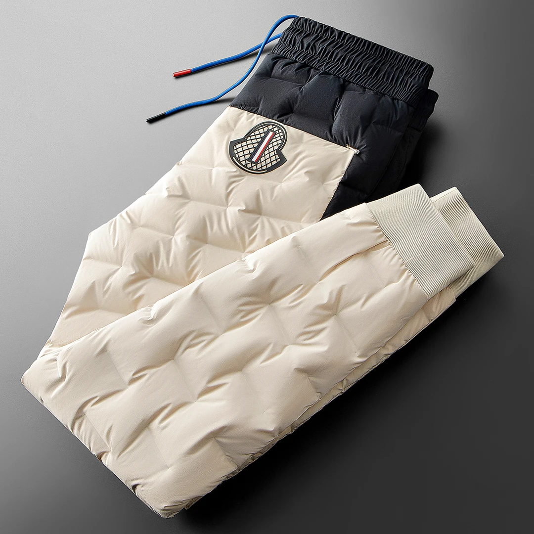 法尔利格冬季撞色拼接加厚保暖白鹅绒情侣男女外穿小脚休闲羽绒裤