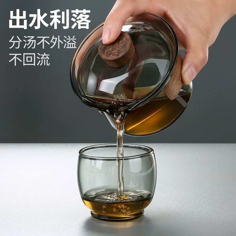 昭奕轩手抓壶玻璃盖碗泡茶杯子手工过滤耐热陶瓷带盖盖碗茶具防烫