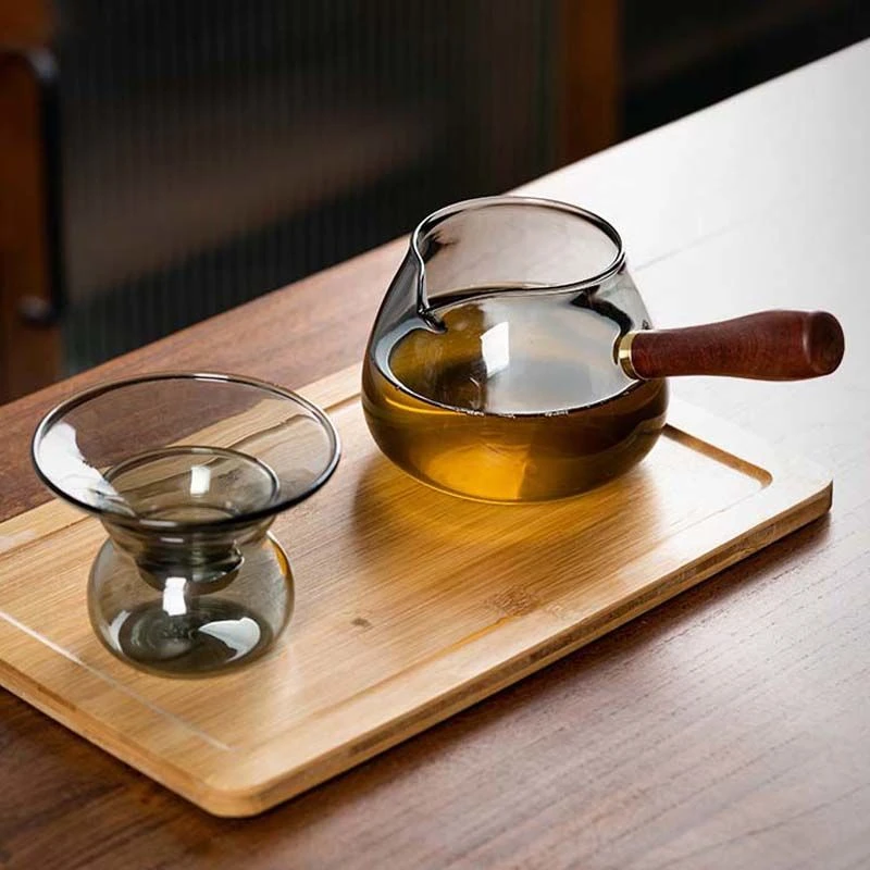特厚木把杯茶漏手工家用过滤茶水分离茶器功道分茶杯茶海高硼硅