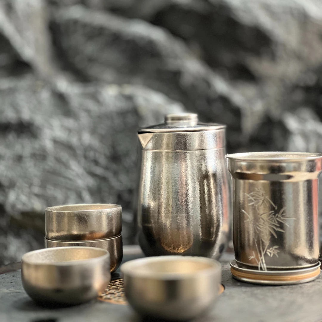 纯钛竹雕鹰嘴泡茶器双层抽真空便携户外旅行露营茶具快客杯