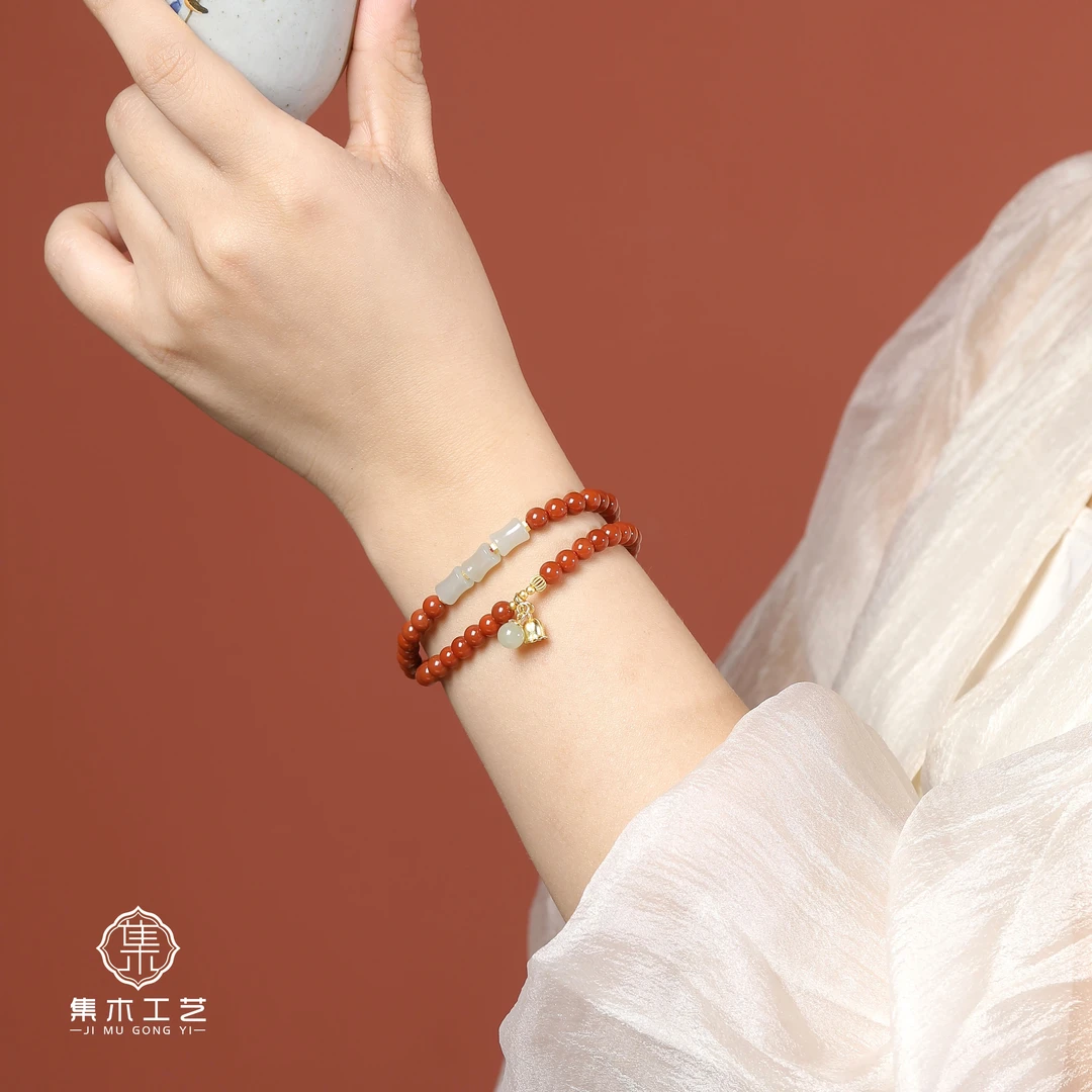 吉祥礼"铃兰花开"轻奢女生百搭礼物文玩好物瓦西南红双圈手串手链