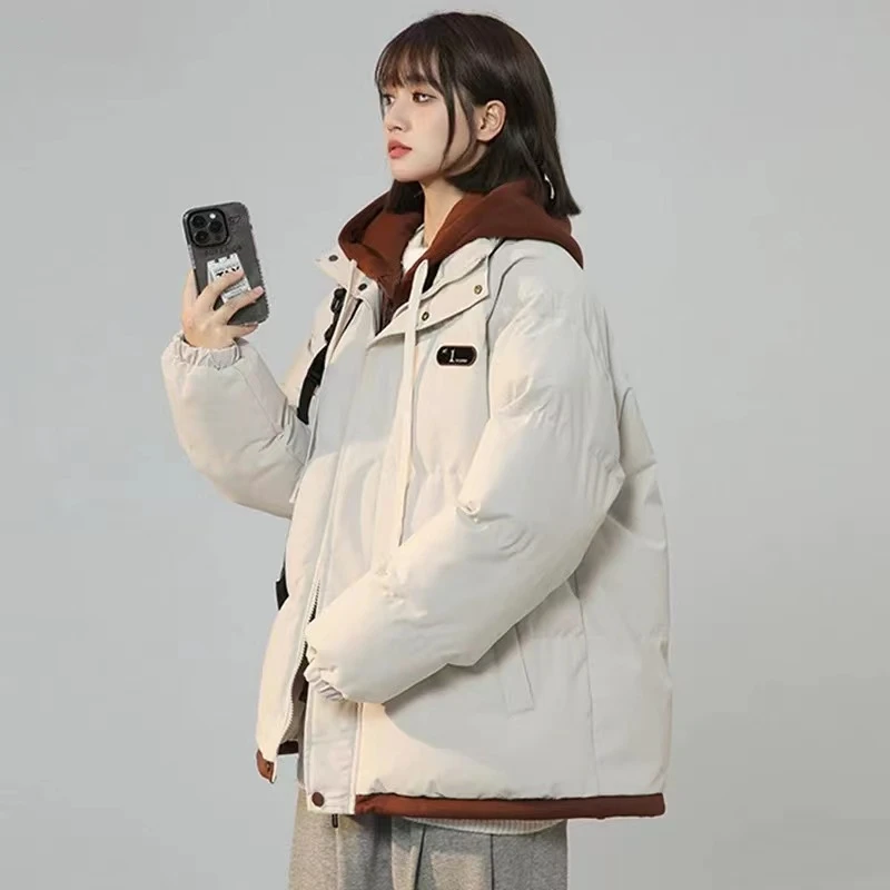 情侣棉服假两件男女同款冬季2024新款加厚棉袄韩版学生棉衣面包服