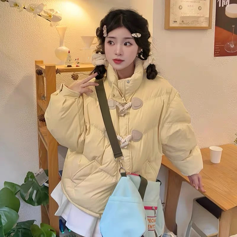 牛角扣棉服女加厚过冬韩版学生棉衣冬季加厚面包服外套百搭棉服