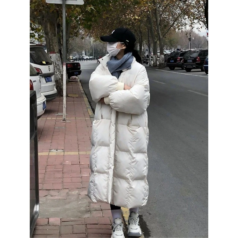 温柔甜美中长款棉服女冬季新款加厚过膝学生宽松小个子棉衣外套