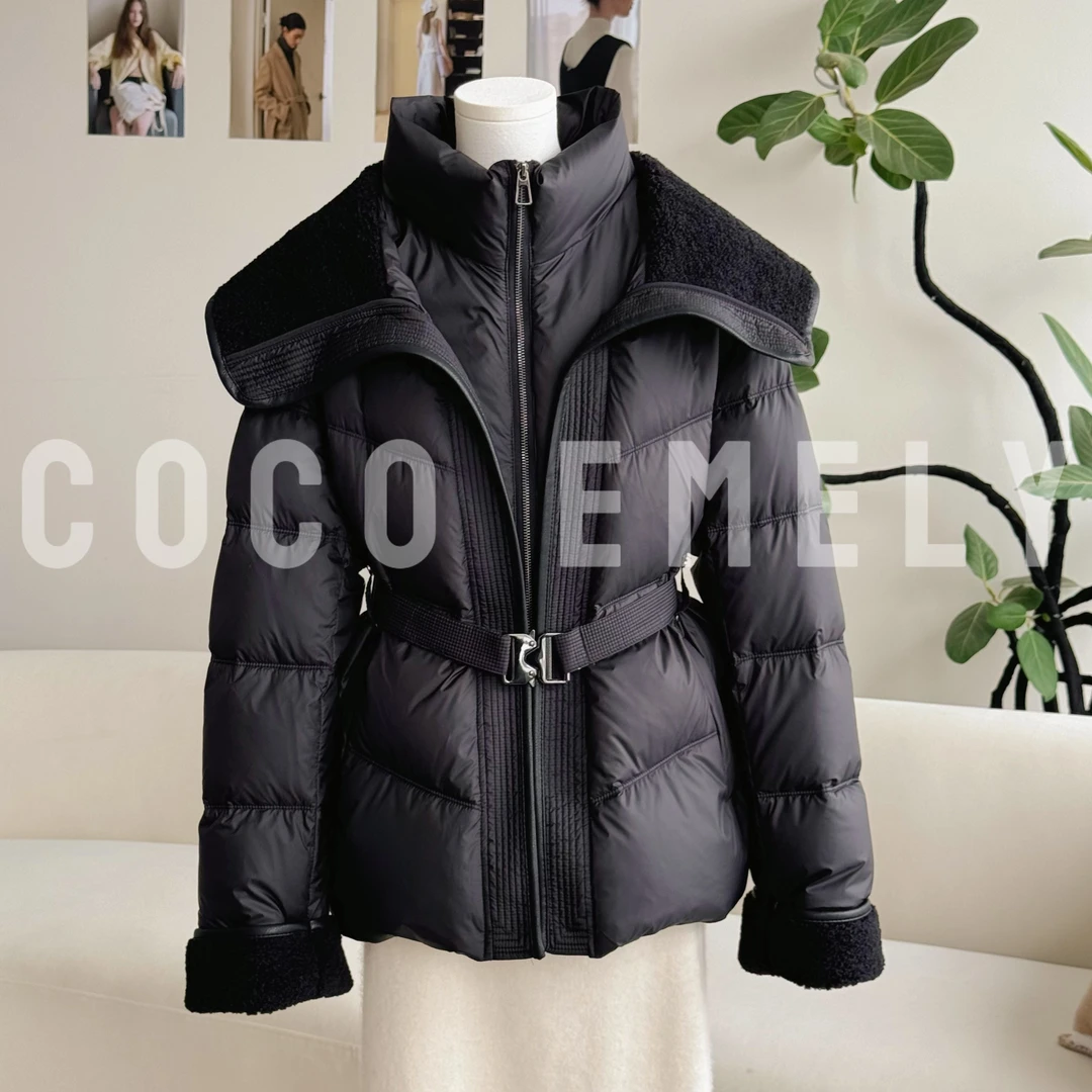 COCO EMELY【黑武士】海军领腰带显瘦鸭绒内胆加厚外套CO07211271