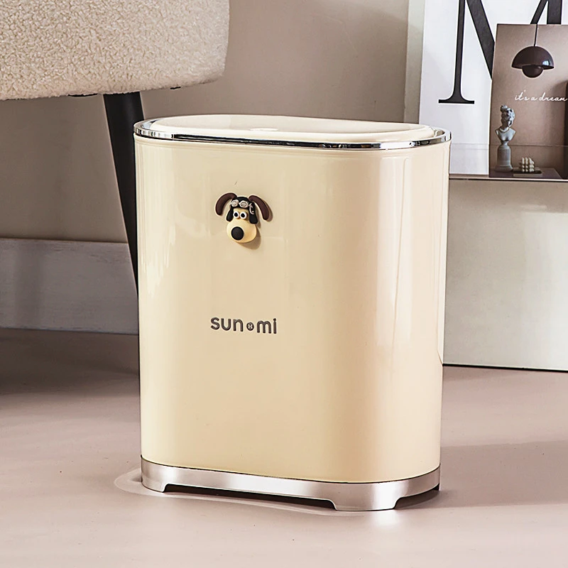 复古奶油风家用垃圾桶 ins轻奢高颜值按压式弹盖卫生间夹缝垃圾桶