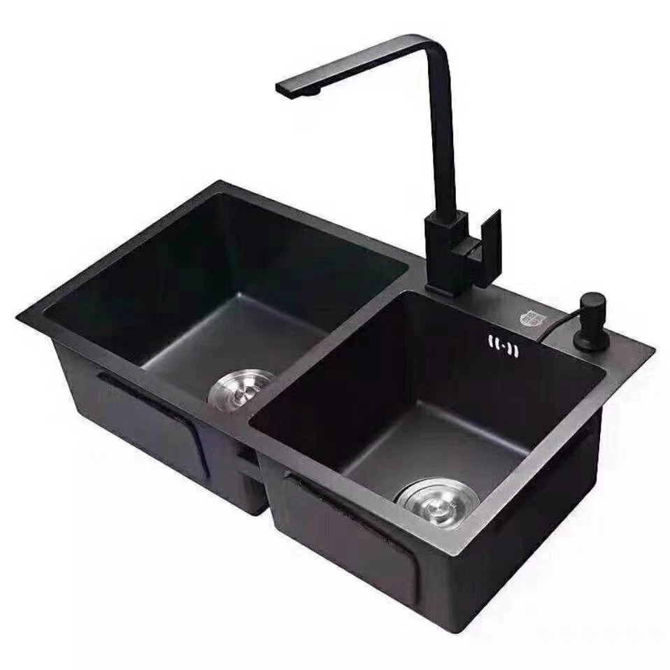 BANNR黑色手工盆纳米单槽双槽4cm加厚洗菜盆厨房水槽洗菜清洗智能
