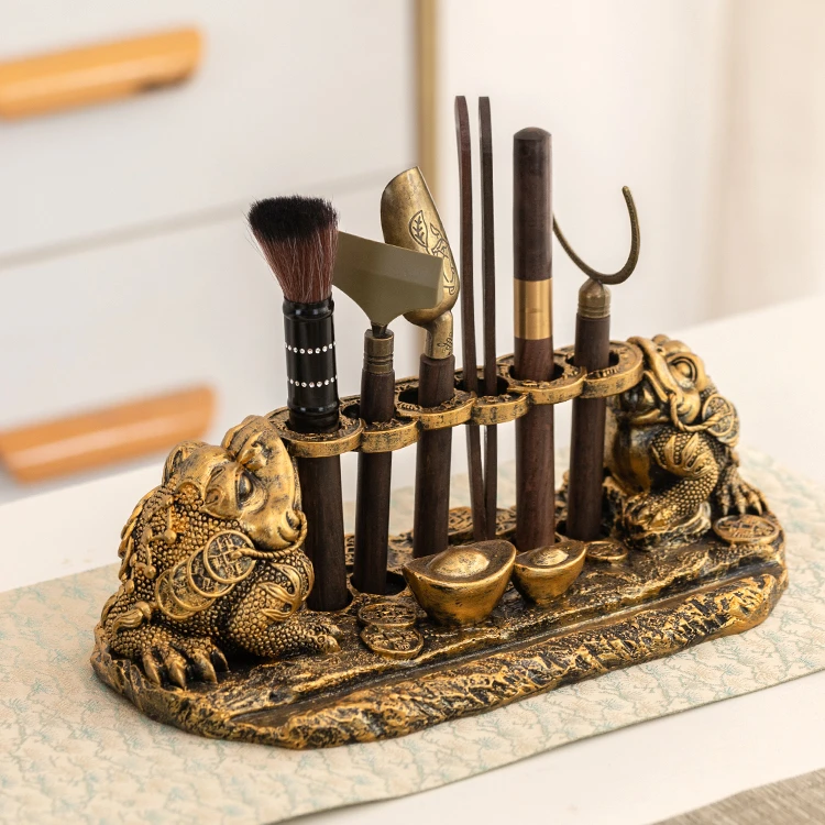 双进宝金蟾茶道茶具用品茶夹茶刀养壶笔泡茶配件中式高质量六君子