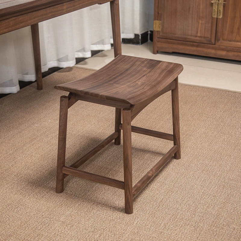 黑胡桃木元宝凳子书桌凳原木新中式餐凳实木茶凳户外舒适