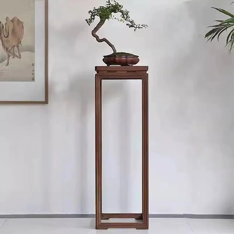 北方老榆木花几实木新中式木质黑胡桃木色花架落地家用立式客厅