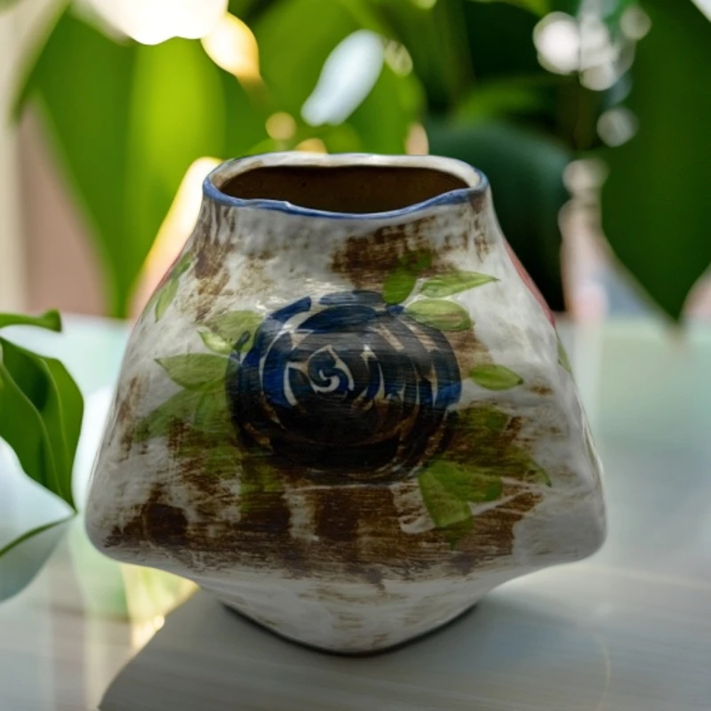 复古景德镇陶泥手工手绘陶瓷花瓶摆件