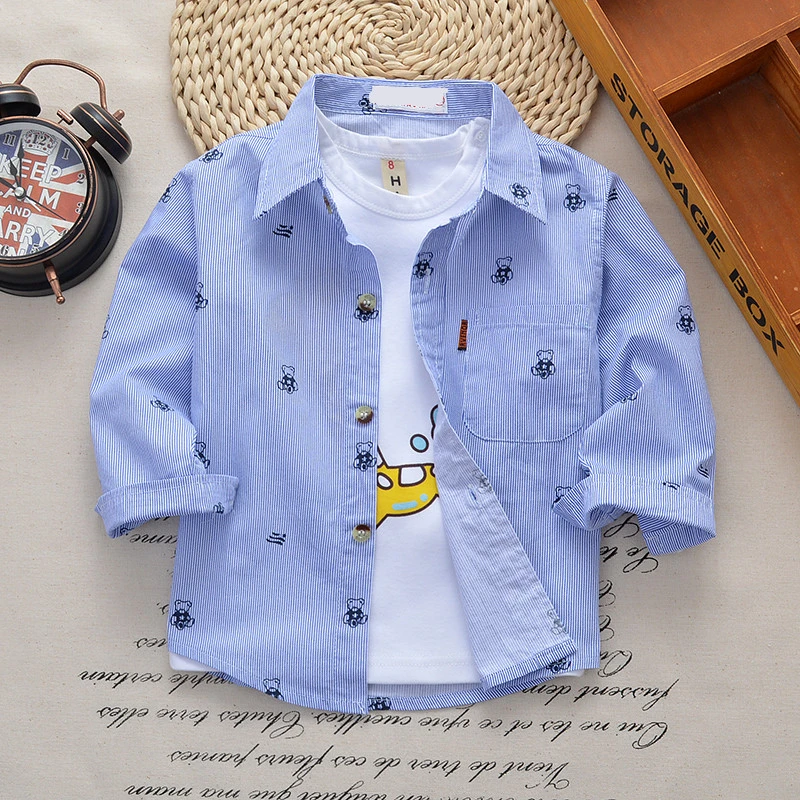 儿童长袖衬衫全棉薄款男童春秋季男宝宝衬衣韩版婴儿小中童衬衫潮