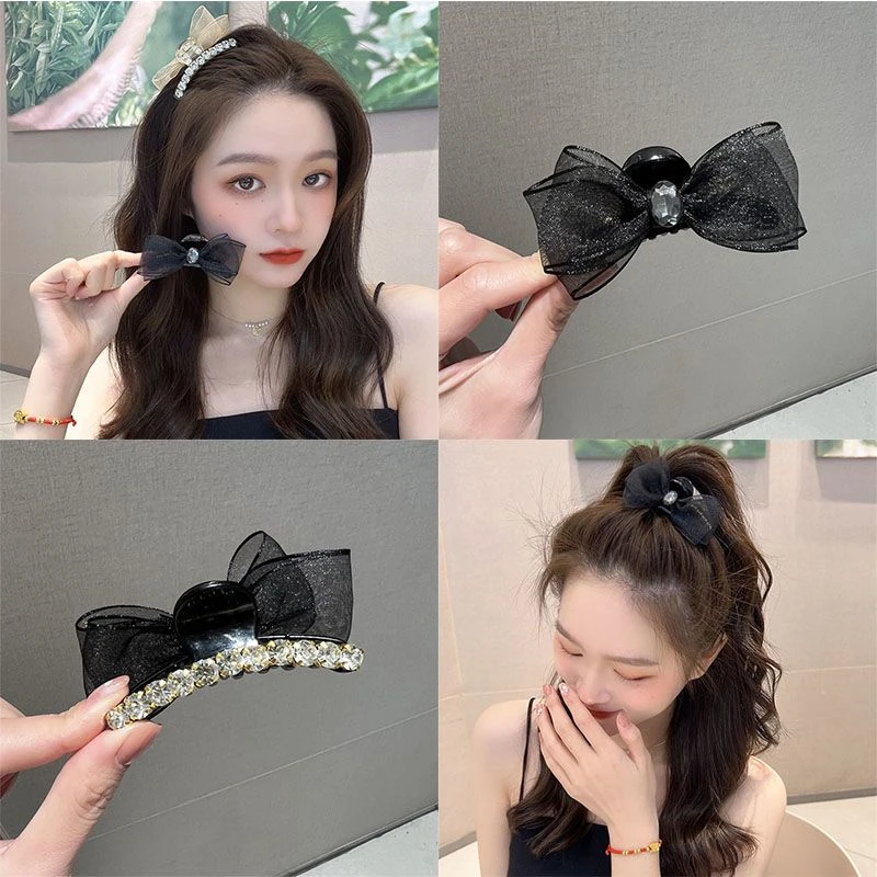 网纱双面抓夹刘海碎发夹后脑勺蝴蝶结半扎头顶夹