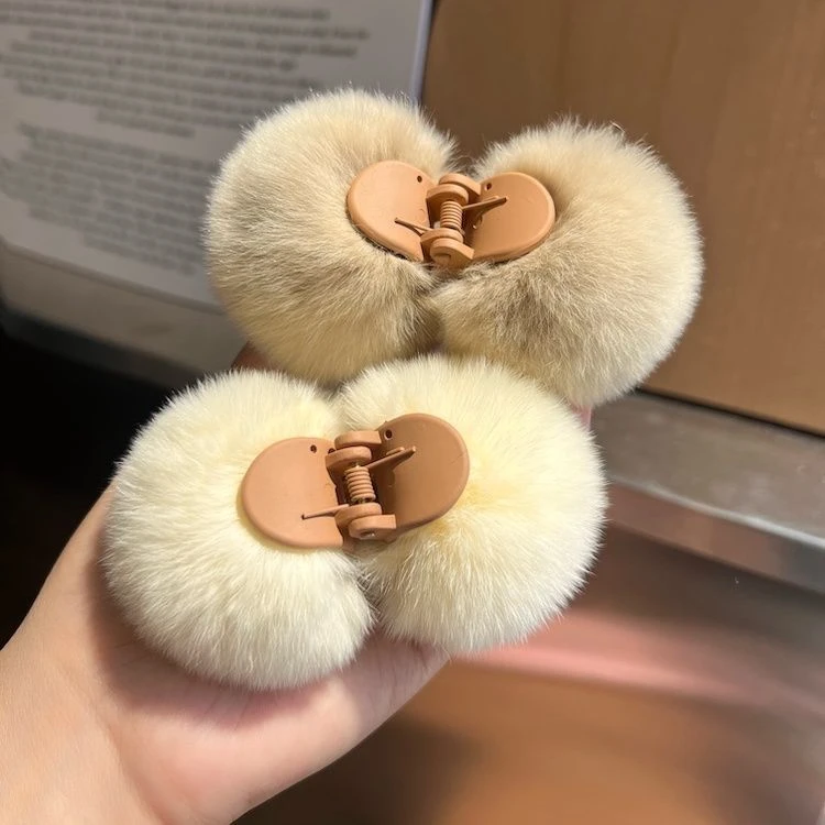 【可爱小毛球发夹】真獭兔毛抓夹秋冬网红ins毛绒小夹子边夹发饰i
