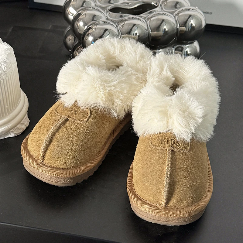 Jimmy妈童装【暖呼呼】冬季新款儿童百搭休闲懒人一脚蹬毛边雪地靴