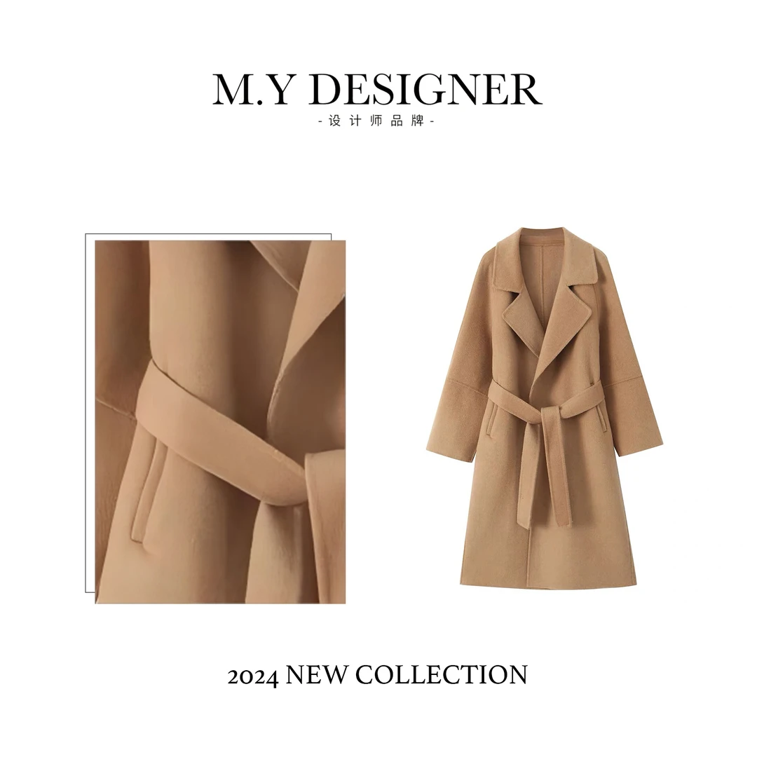 M.Y媛总 高端双面呢中长款大衣宽松设计师时尚西装领外套3F11