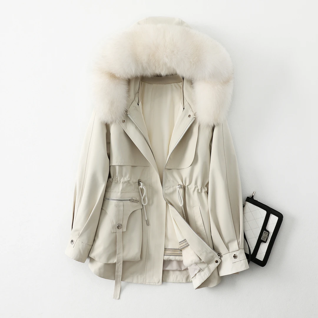 冬季外套PK620狐狸毛毛领派克服内胆兔毛活里活面