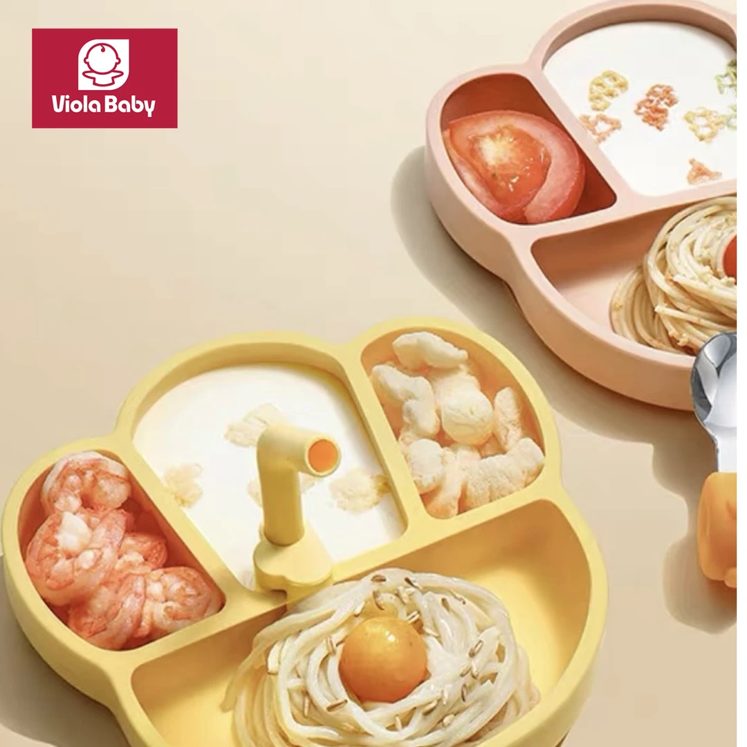 宝宝餐盘吸盘一体式婴儿儿童硅胶分格学吃饭训练勺餐盘可爱防摔