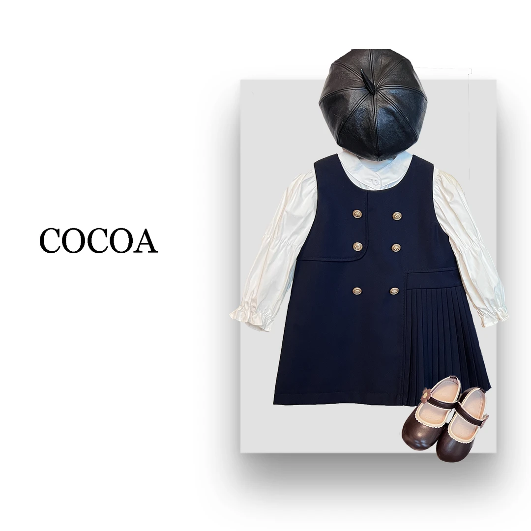 春秋新款20225童装学院风韩版连衣裙儿童洋气背心女童衬衫两件套