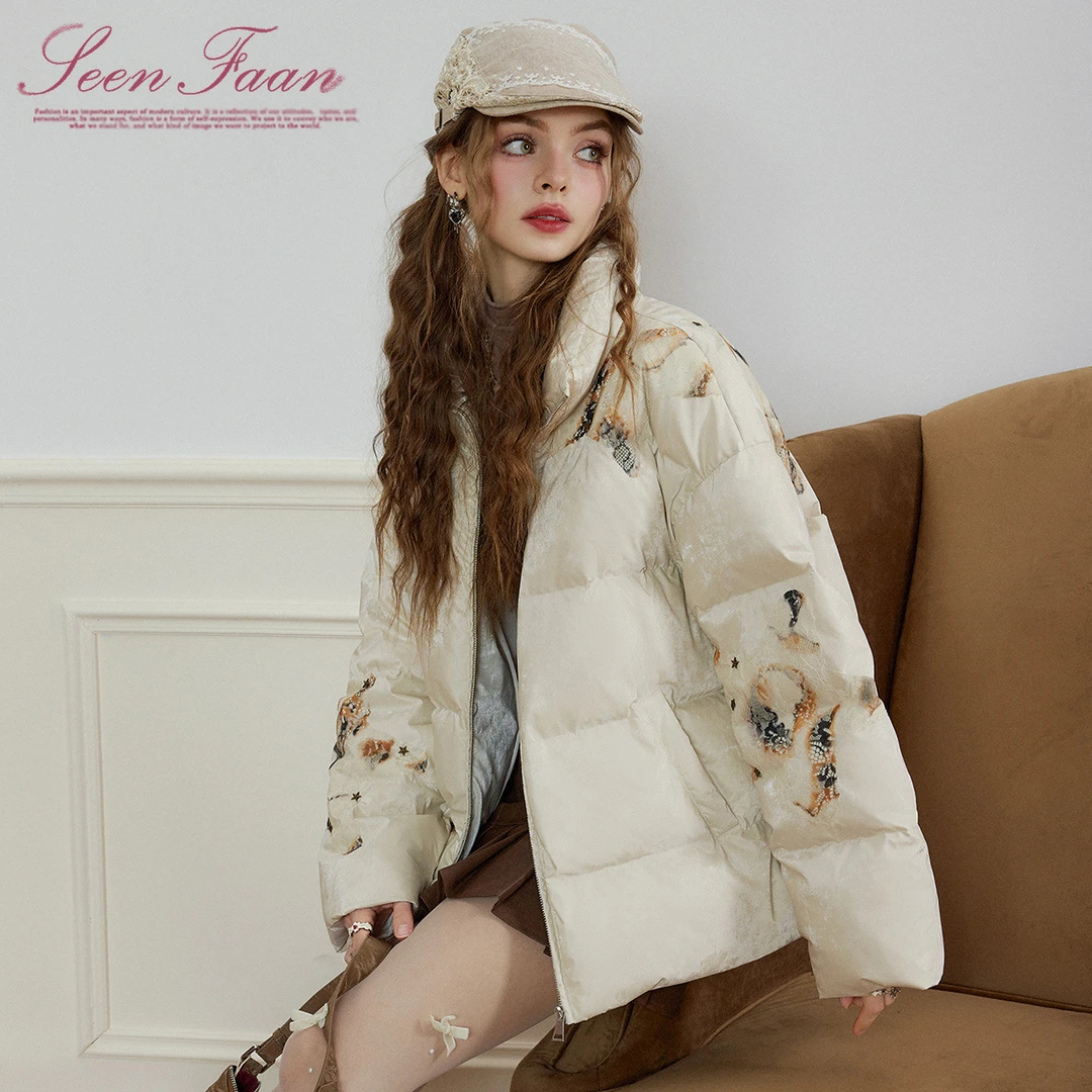 SEENFAAN盛放2024冬季立领烧花设计感羽绒服女ESY004