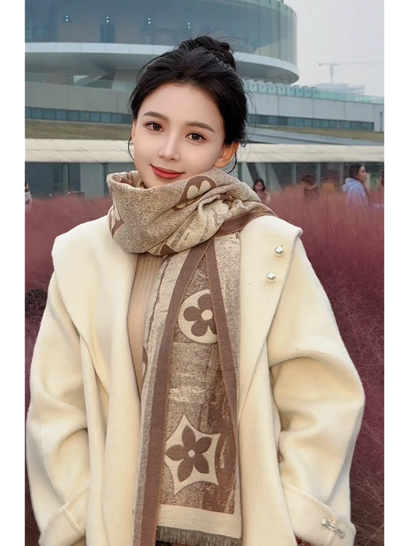 氛围感复古秋冬围巾时尚保暖长款大号披肩加厚双面围脖百搭