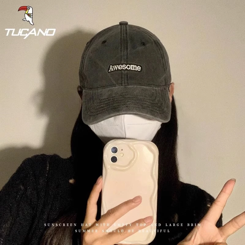 灰色棒球帽女2023新款百搭深顶大头围宽帽檐鸭舌帽潮加大加深帽子