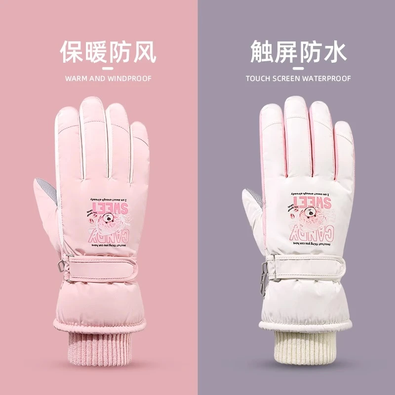 滑雪手套女冬季加绒加厚防水防寒玩雪触屏骑行电动摩托保暖棉手套