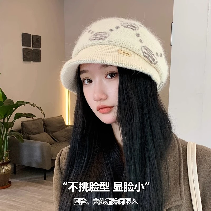 帽子女2023新款冬季加绒保暖针织帽洋气百搭显脸小时尚护耳毛线帽