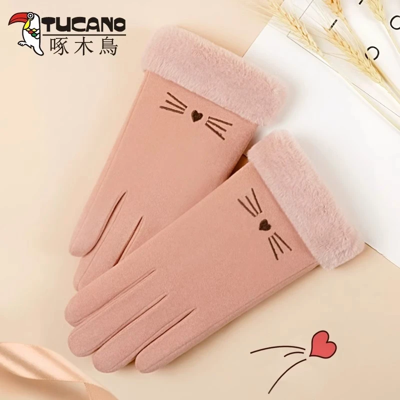 手套女冬季加绒加厚保暖骑行电动车防风防寒骑车可触屏可爱棉手套