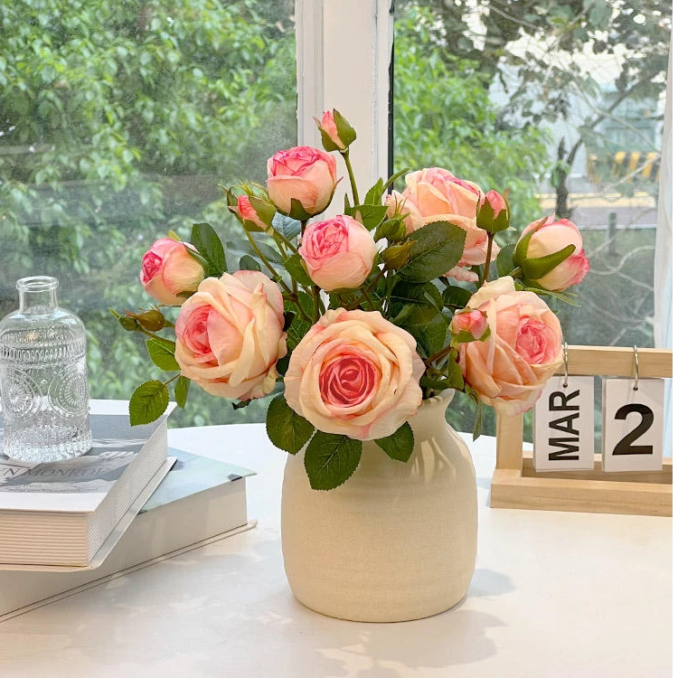轩雅玫瑰花仿真花摆设轻奢高端高档装饰花卉客厅餐厅餐桌花艺摆件
