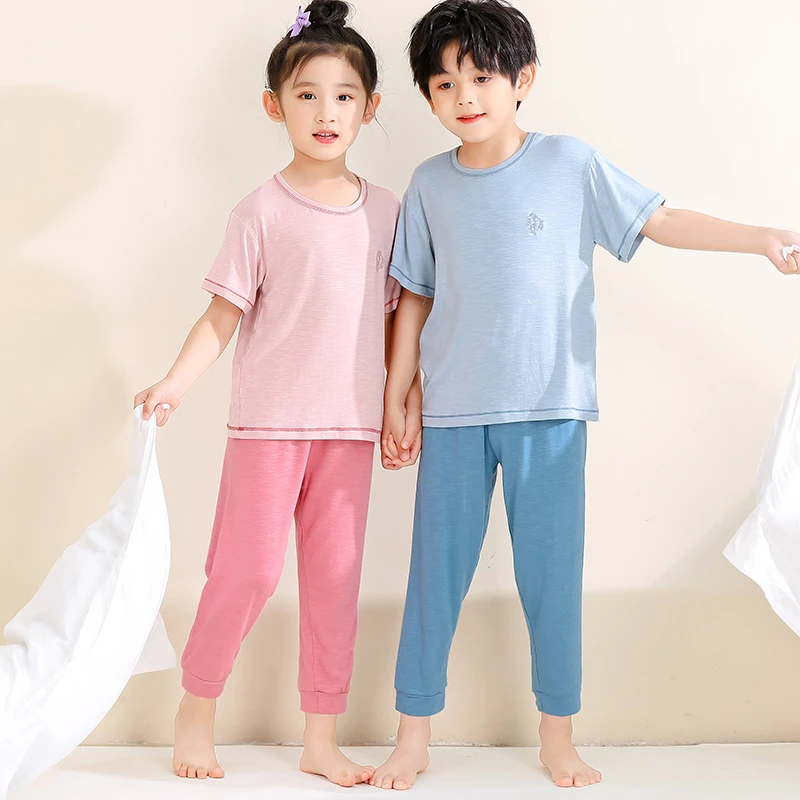 儿童睡衣女孩亲子装母女装中大童莫代尔家居服短袖男女童空调服