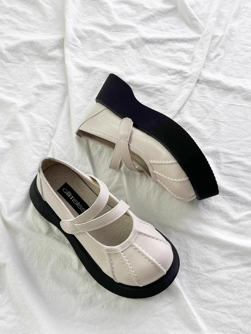 高品质2024年夏季新款时尚百搭小皮鞋女魔术贴女鞋休闲玛丽珍鞋女