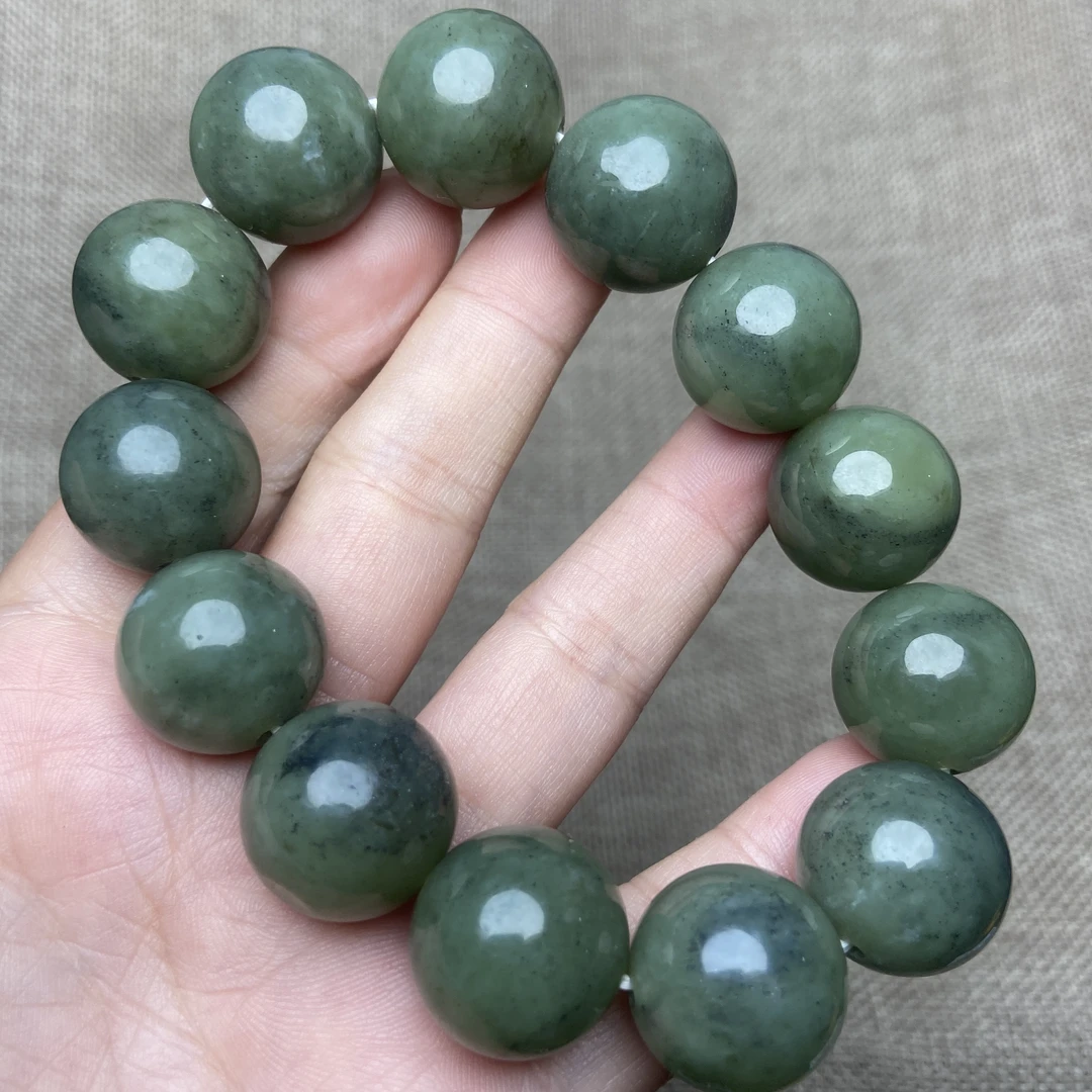 安心和田玉）新疆和田玉青花18mm圆珠手串男款时尚大手链