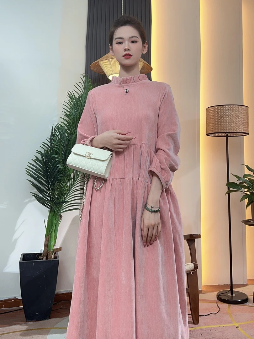 秋冬新款 法式国风加厚 金丝绒裙 时尚连衣裙 L0113-1