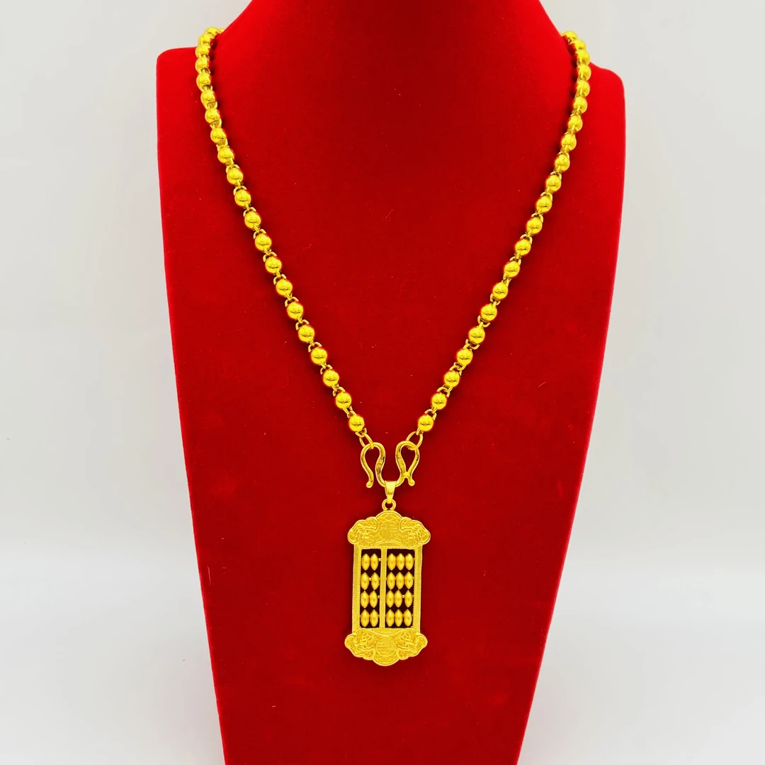 铜合金项链 精工卡6mm珠珠配算盘项链