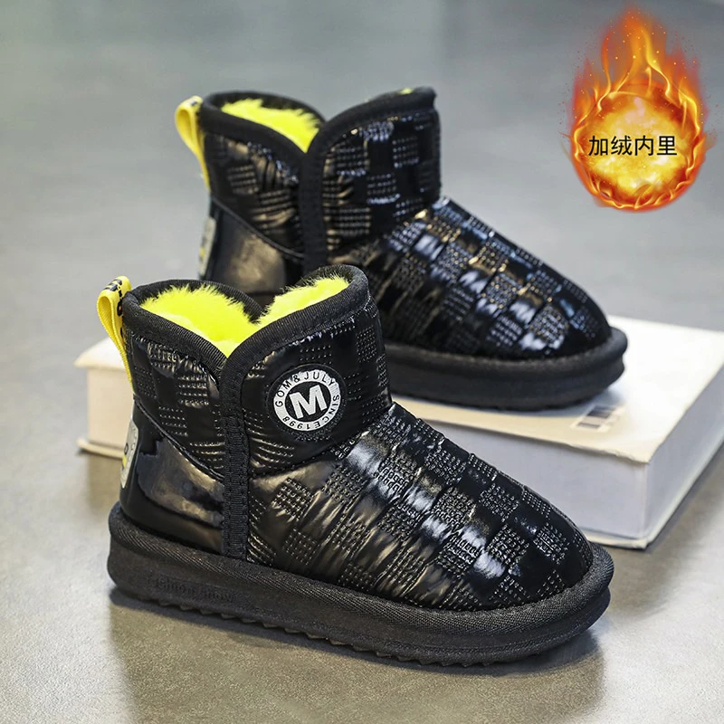 安踏流行冬季男童雪地靴儿童加绒加厚防寒防滑棉靴中大童男孩棉鞋