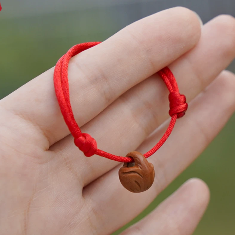 非金属手链 桃核红绳可爱手链婴儿童宝宝龙纹桃篮新生儿编绳手串
