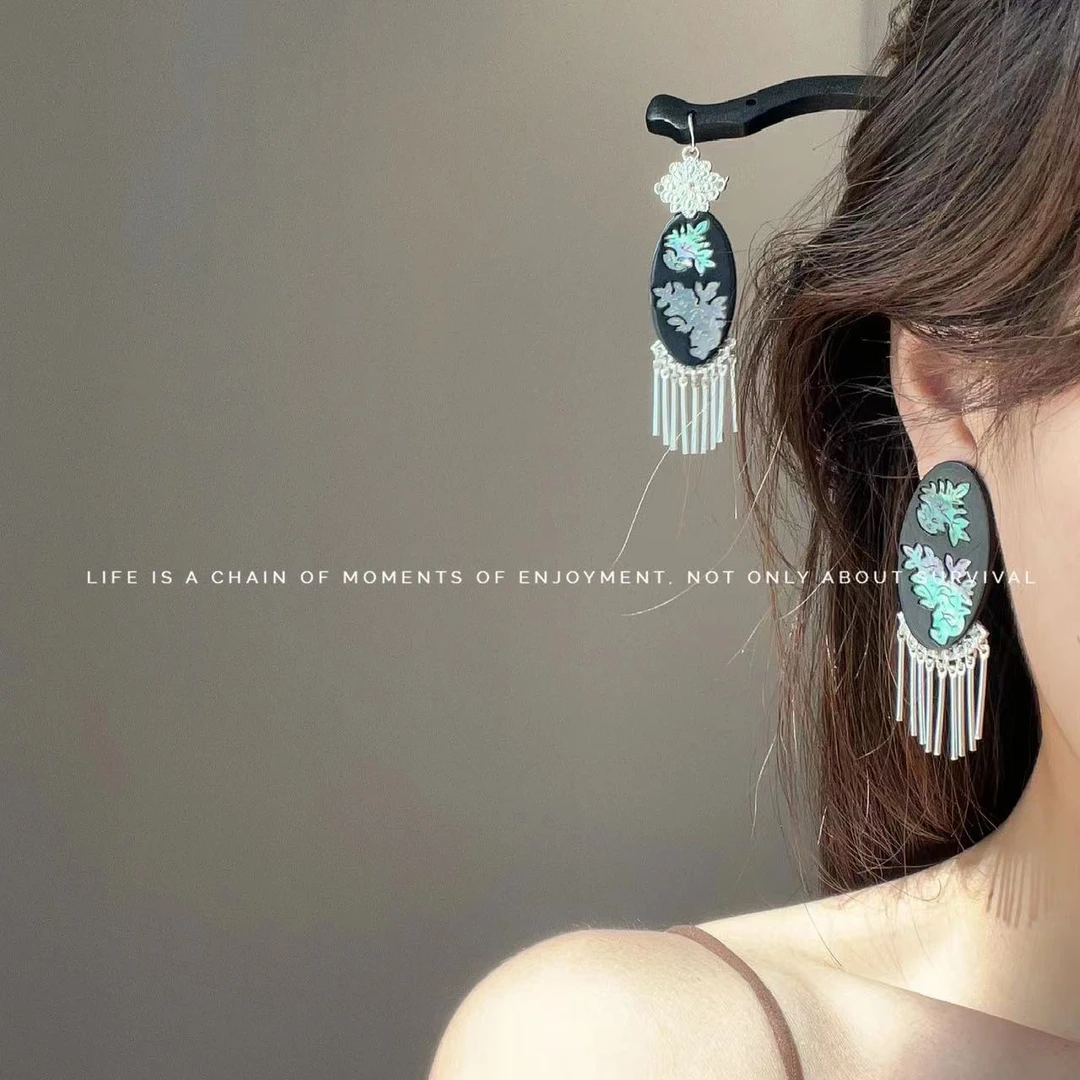 冷淡风中式手工螺钿发簪子简约黑檀木簪发古风盘发簪复古百搭头饰