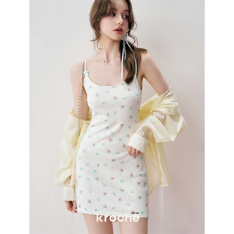 4167【金拐子专属】Kroche 24ss 浪漫法式  满印碎花修身吊带连衣裙