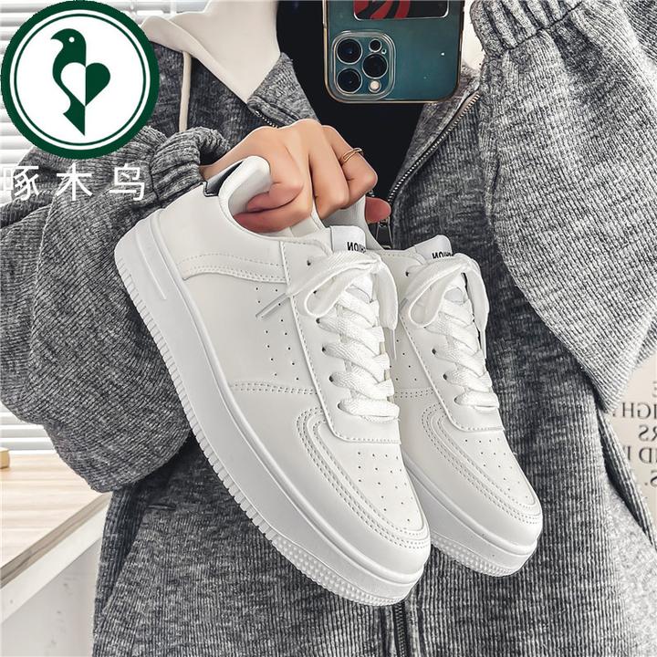 【正品】啄木鸟男鞋冬季新款2024年低帮休闲厚底男女同款情侣小白鞋