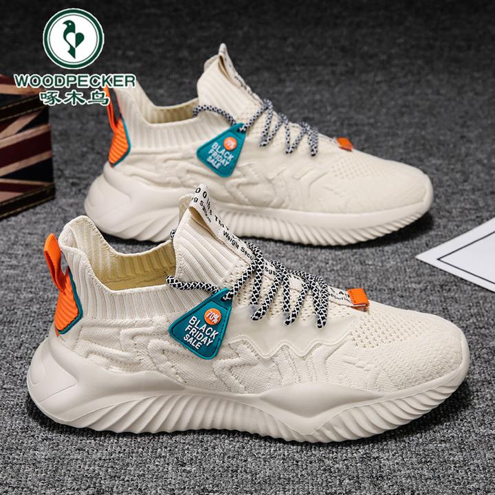 【正品】啄木鸟男鞋2024秋季新款网面加厚防臭跑步鞋防滑耐磨休闲鞋
