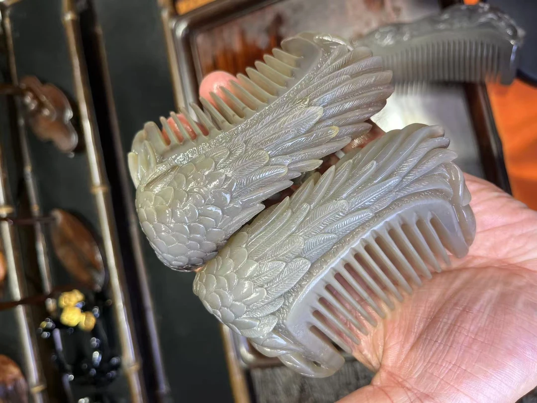 【年终大促】天使之翼（一对）精雕牛角梳非遗（一物一拍）